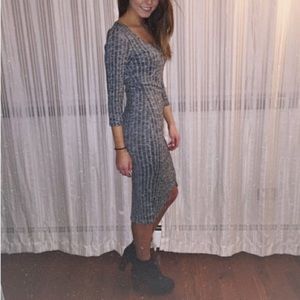 V Neck Ankle Length Sweater Dress Wrap - Grey